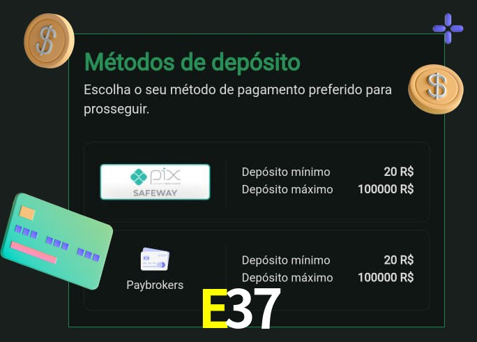O cassino E37 oferece uma grande variedade de métodos de pagamento